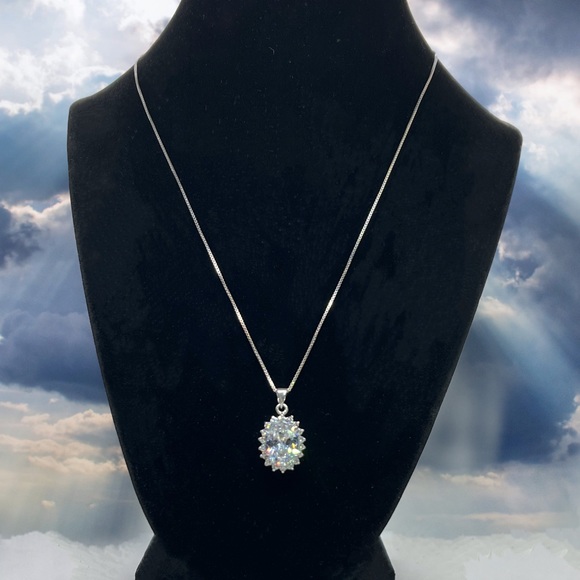 Vintage Brilliant-Cut Oval Halo Crystal Quartz Pendant JC 925 Necklace - Picture 3 of 8